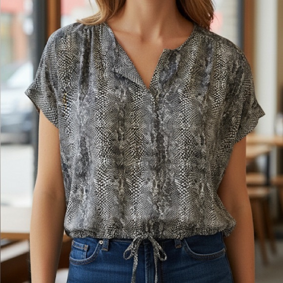 HALE Bob Sheer Chiffon Snake Print Cinch Hem Top - Picture 1 of 7